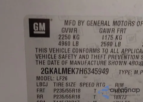 2017 GMC Terrain Sle из США, поврежденный, VIN 2GKALMEK7H6345949